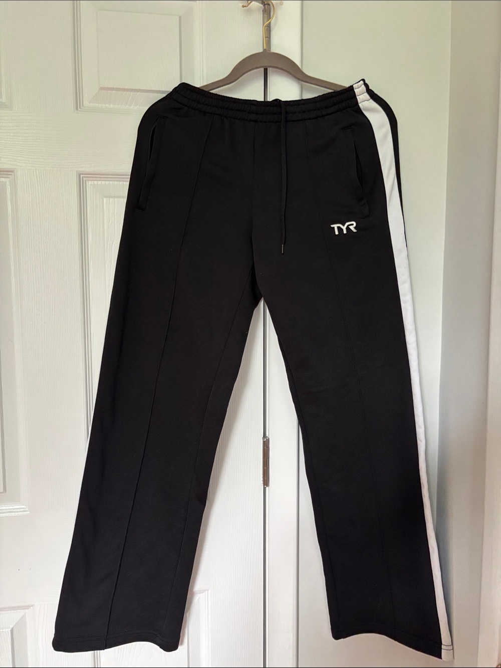 TYR Women’s Black Warmup Pants with White Side Stripe